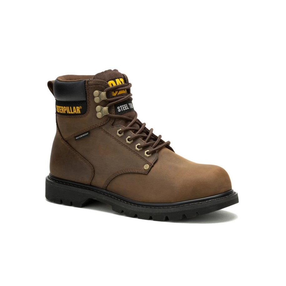 BOTIN CATERPILLAR HOMBRE CUERO MARRON PUNTA ACERO WATERPROOF PROTECCION ELECTRICA - 1