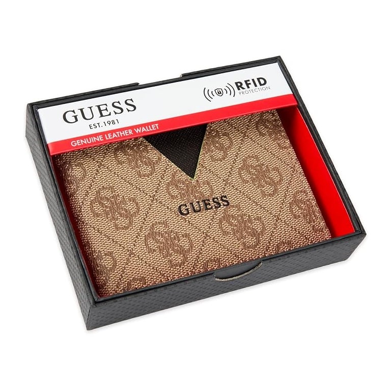 BILLETERA GUESS 2 CUERPOS CON RFID BEIGE MARRON - 1