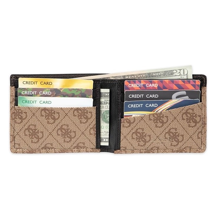 BILLETERA GUESS 2 CUERPOS CON RFID BEIGE MARRON - 8