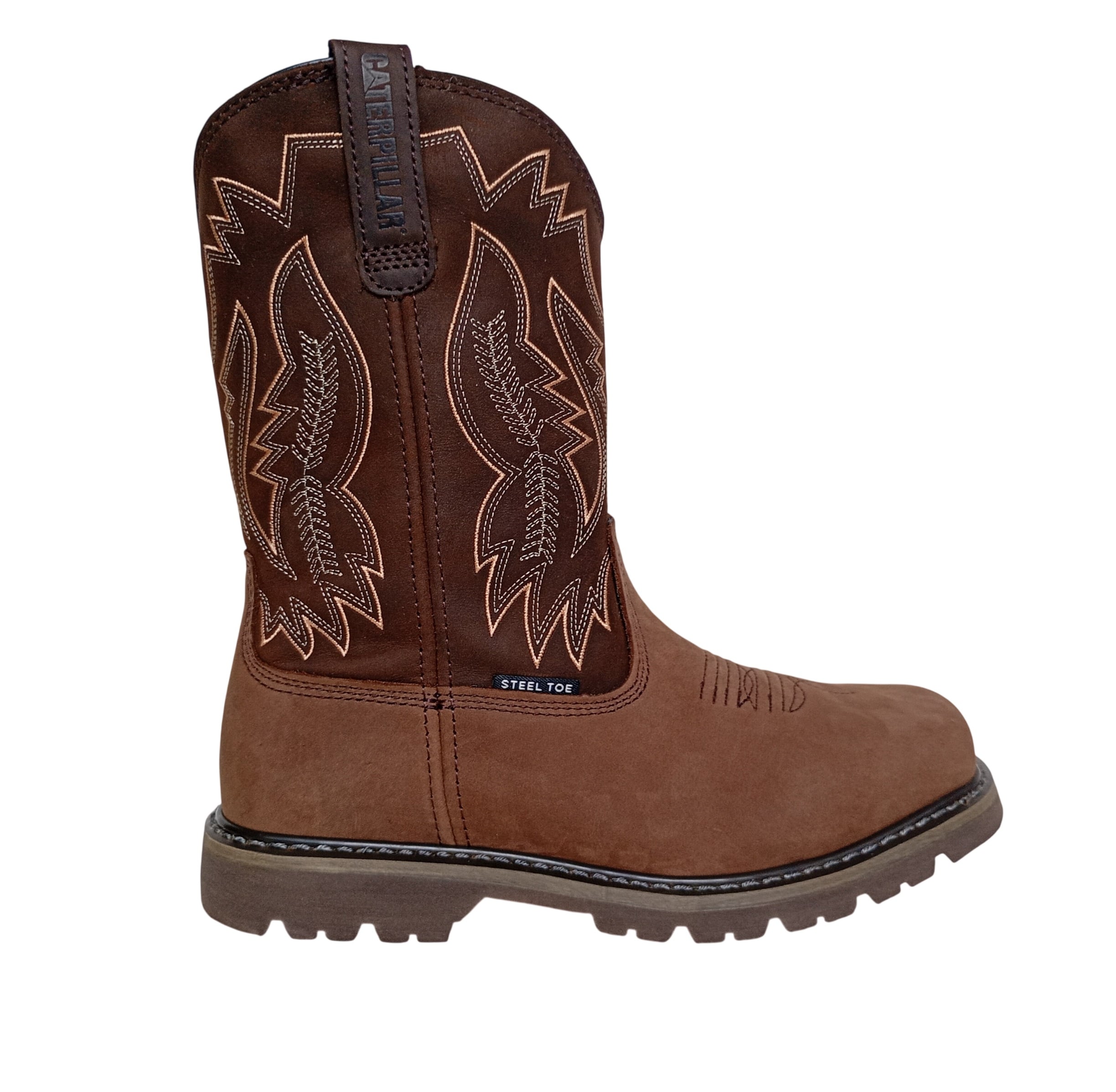 BOTA HOMBRE CATERPILLAR CUERO MARRON PUNTA ACERO ANTIDESLIZANTES PROTECCION ELECTRICA - 1