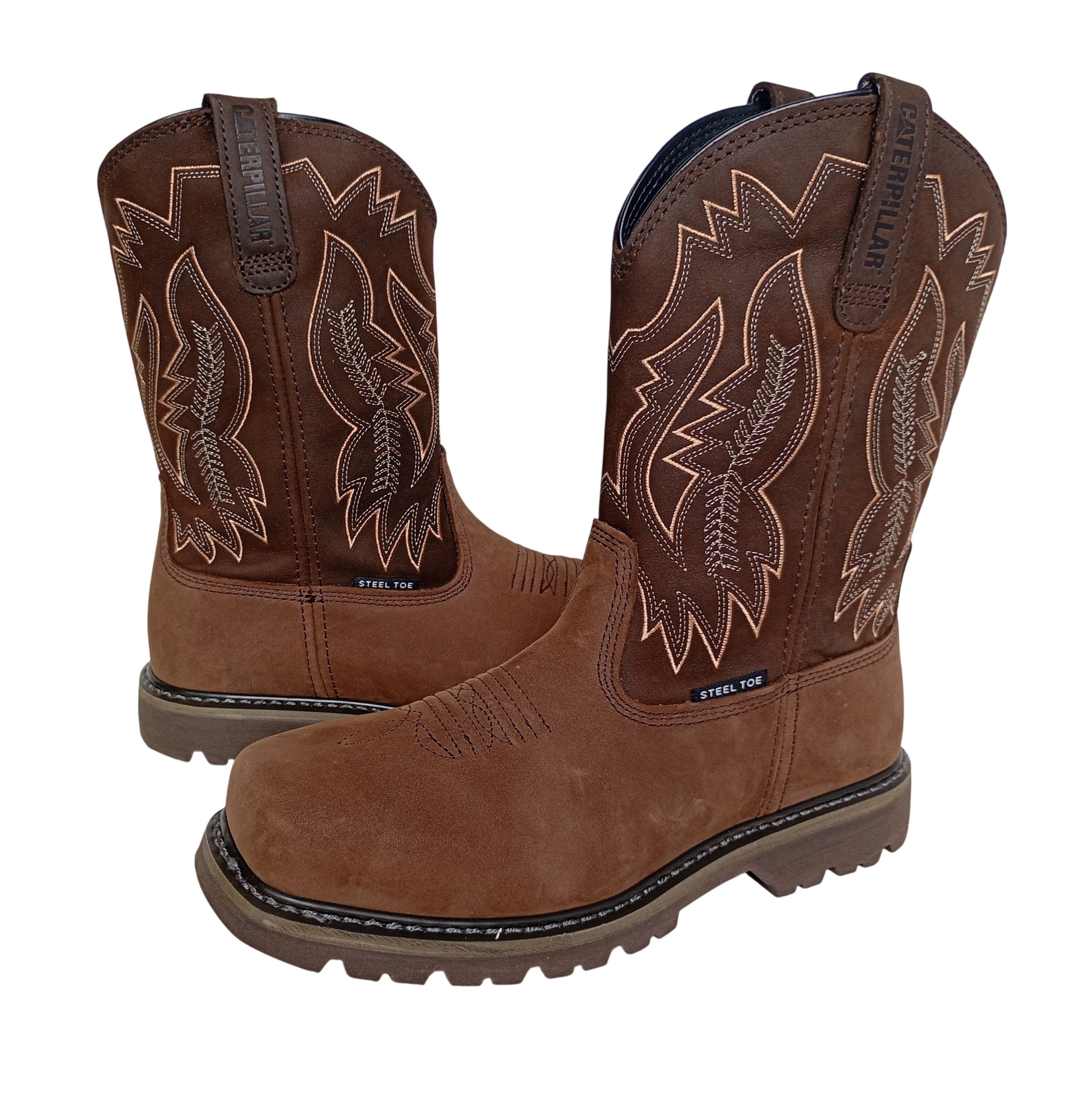 BOTA HOMBRE CATERPILLAR CUERO MARRON PUNTA ACERO ANTIDESLIZANTES PROTECCION ELECTRICA - 4