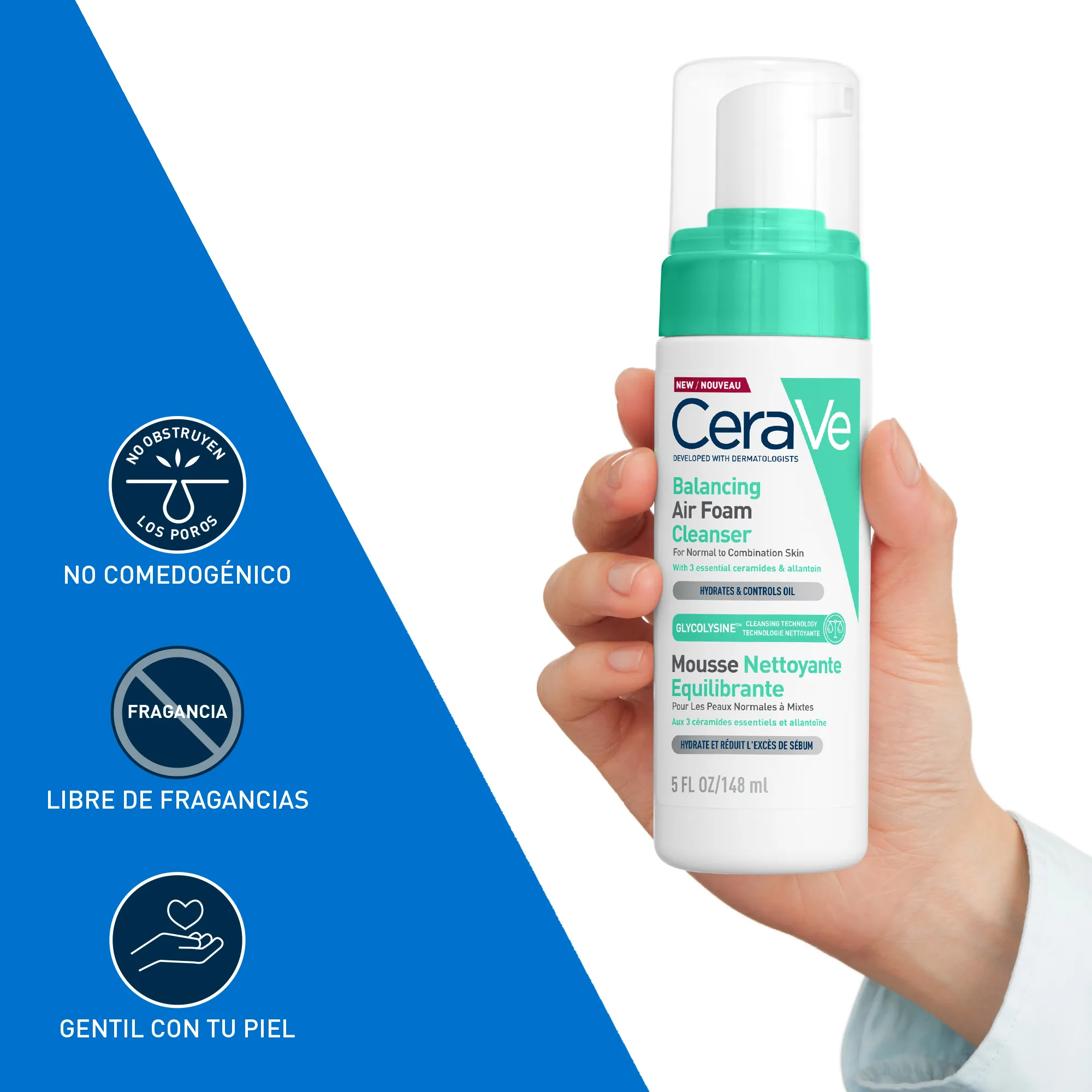 LIMPIADOR FACIAL REEQUILIBRANTE CERAVE AIR FOAM 148ML - 3