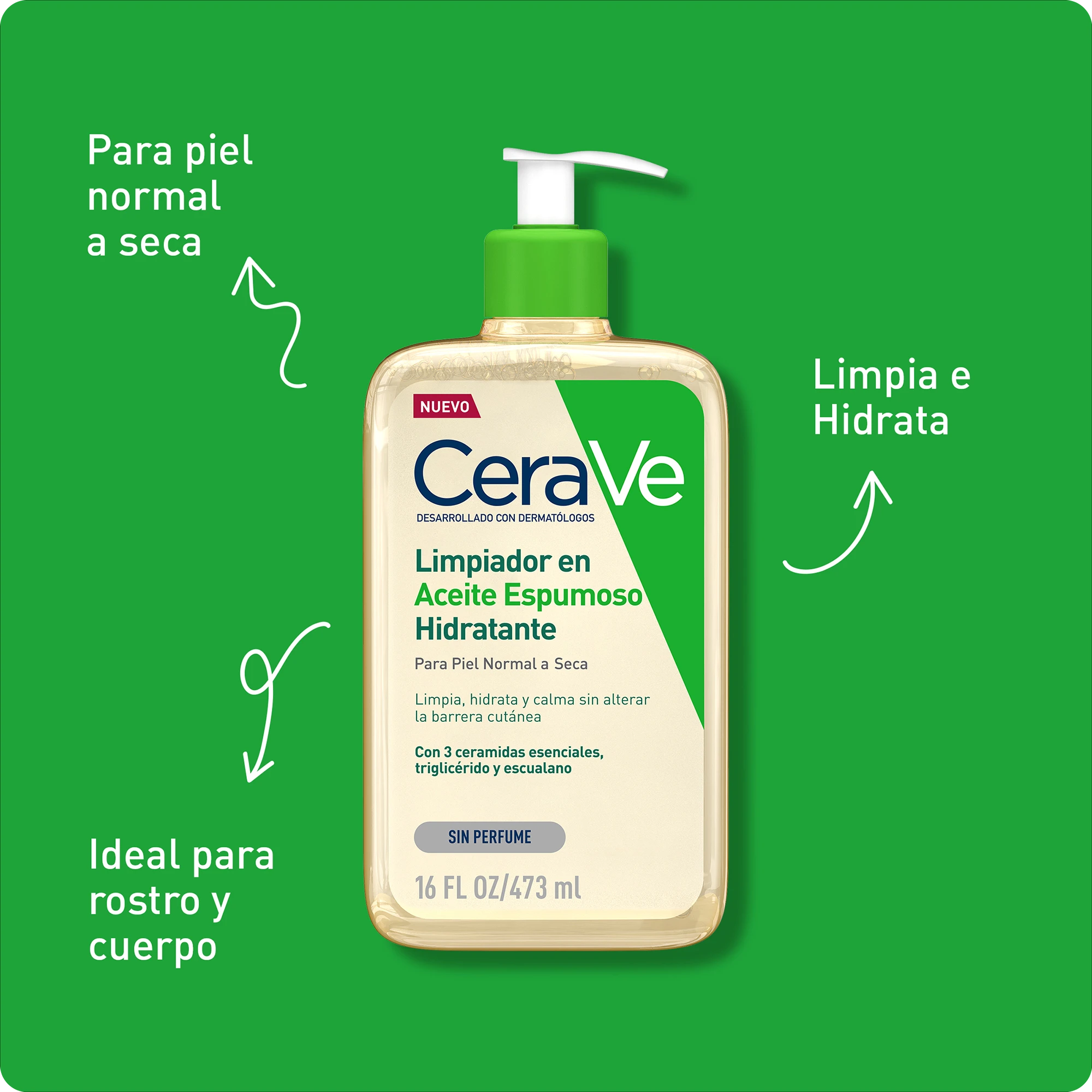 CERAVE LIMPIADOR EN ACEITE ESPUMOSO HIDRATANTE 473ML - 2