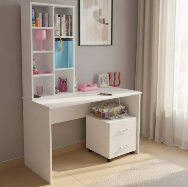 ESCRITORIO DE MELAMINA PELIKANO ESCRITORIO 110 CM BLANCO CON BIBLIOTECA - 1