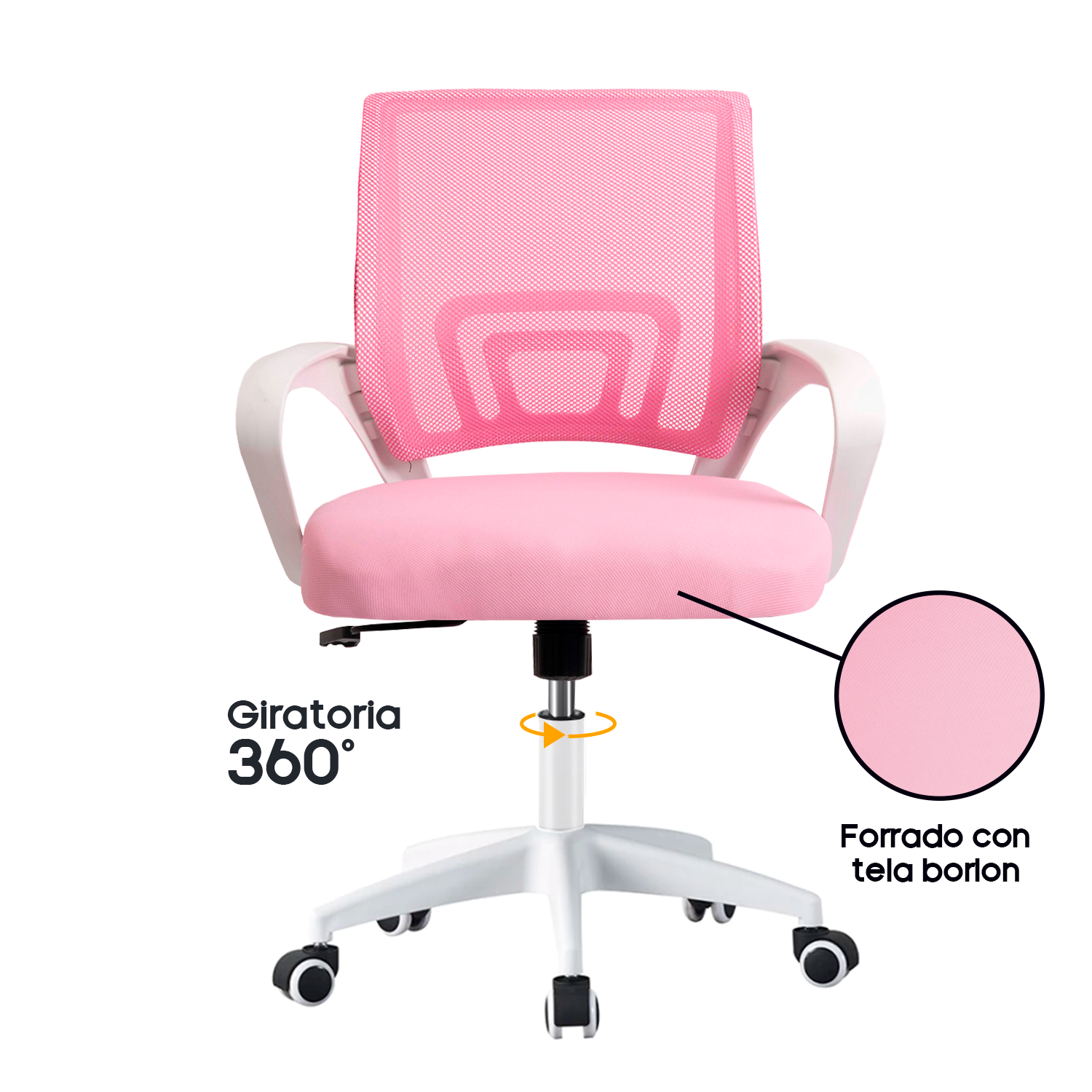 SILLA DE OFICINA ERGONÓMICA CON SOPORTE LUMBAR AVA - ROSADA - 2