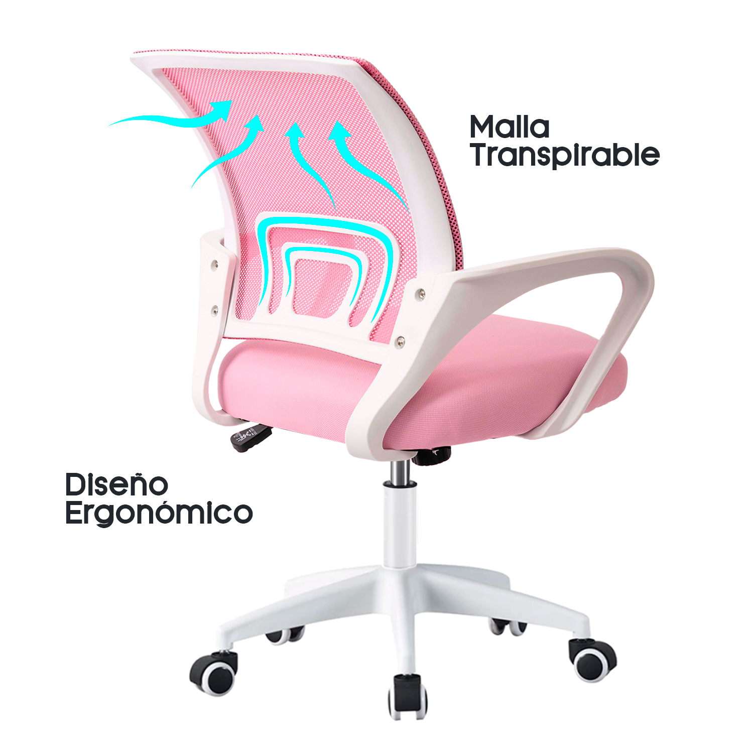SILLA DE OFICINA ERGONÓMICA CON SOPORTE LUMBAR AVA - ROSADA - 4