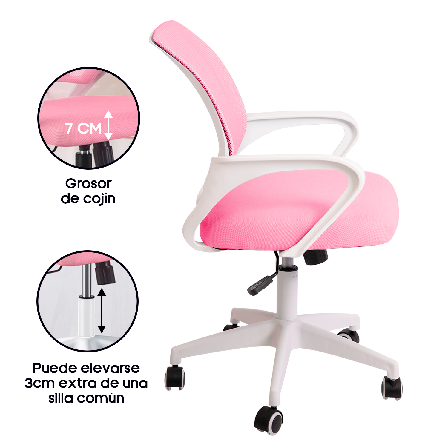 SILLA DE OFICINA ERGONÓMICA CON SOPORTE LUMBAR AVA - ROSADA - 5