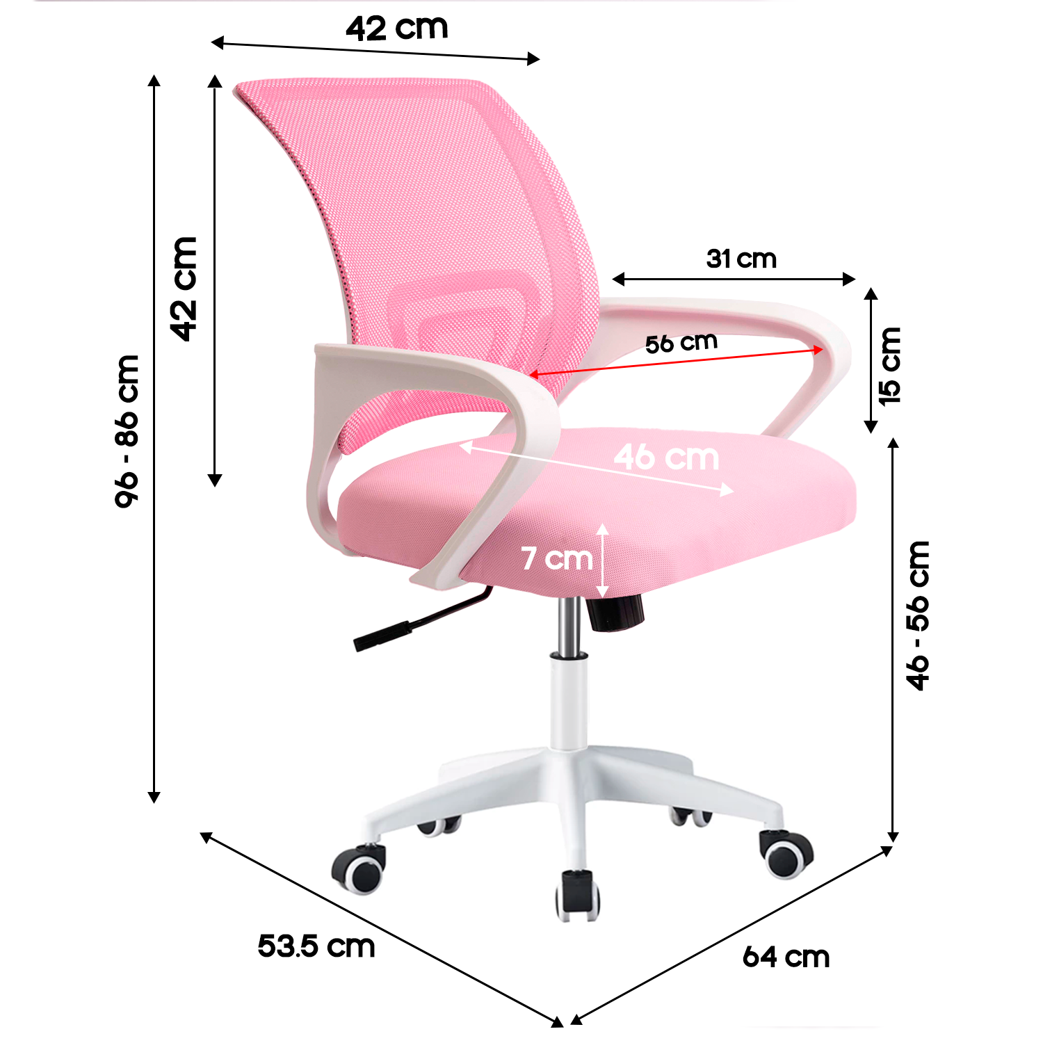 SILLA DE OFICINA ERGONÓMICA CON SOPORTE LUMBAR AVA - ROSADA - 6