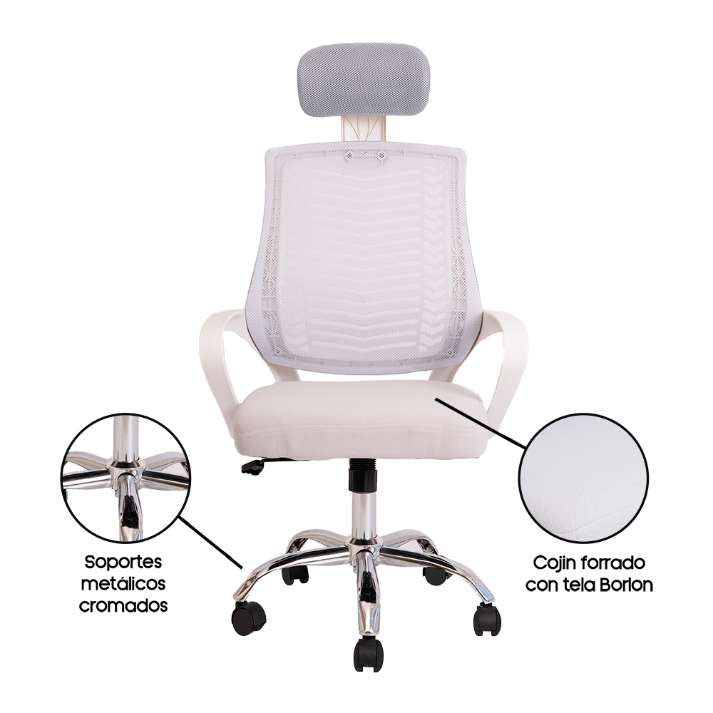 SILLA DE OFICINA VIGGO CON CABECERA REGULABLE - GRIS - 3