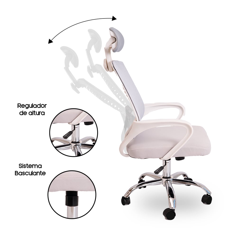 SILLA DE OFICINA VIGGO CON CABECERA REGULABLE - GRIS - 4