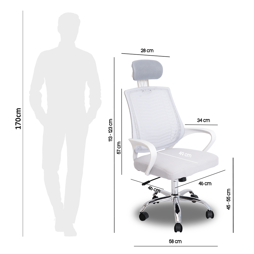 SILLA DE OFICINA VIGGO CON CABECERA REGULABLE - GRIS - 7