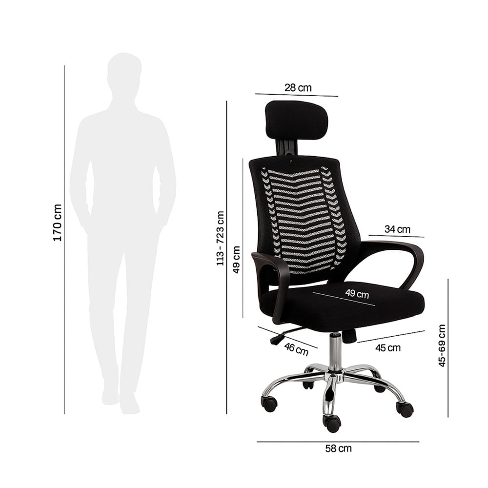 SILLA DE OFICINA VIGGO CON CABECERA REGULABLE - NEGRO - 7