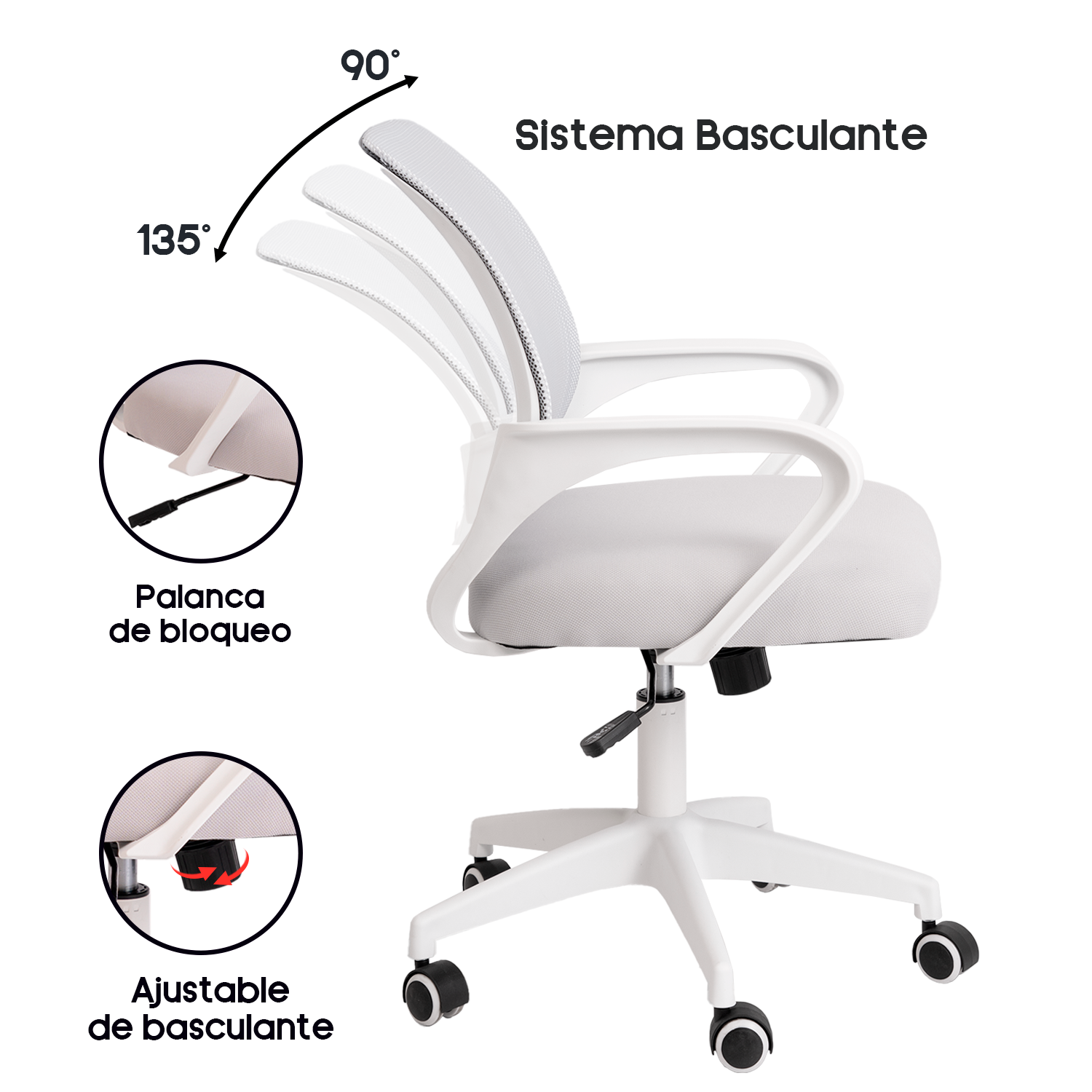 SILLA DE OFICINA ERGONÓMICA JANE CON SOPORTE LUMBAR - 3
