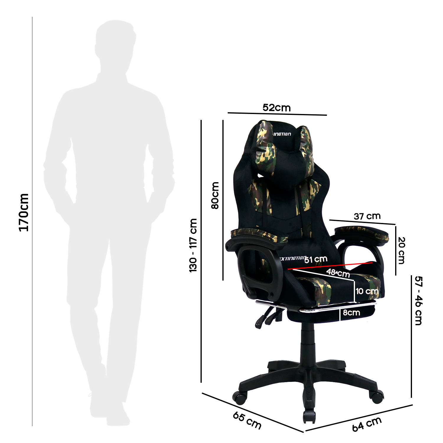SILLA GAMER EXTINGTION SAPP GAMUZA CUERINA COLOR CAMUFLAJE - 6