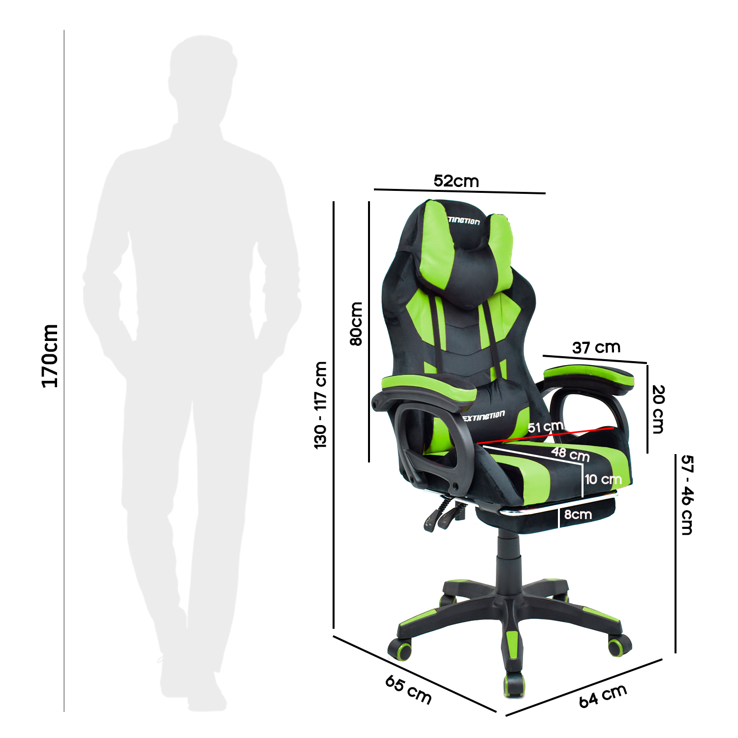 SILLA GAMER EXTINGTION SAPP GAMUZA CUERINA COLOR VERDE - 4