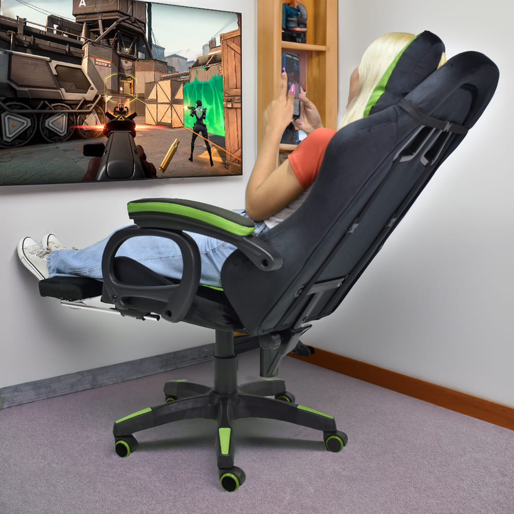 SILLA GAMER EXTINGTION SAPP GAMUZA CUERINA COLOR VERDE - 6
