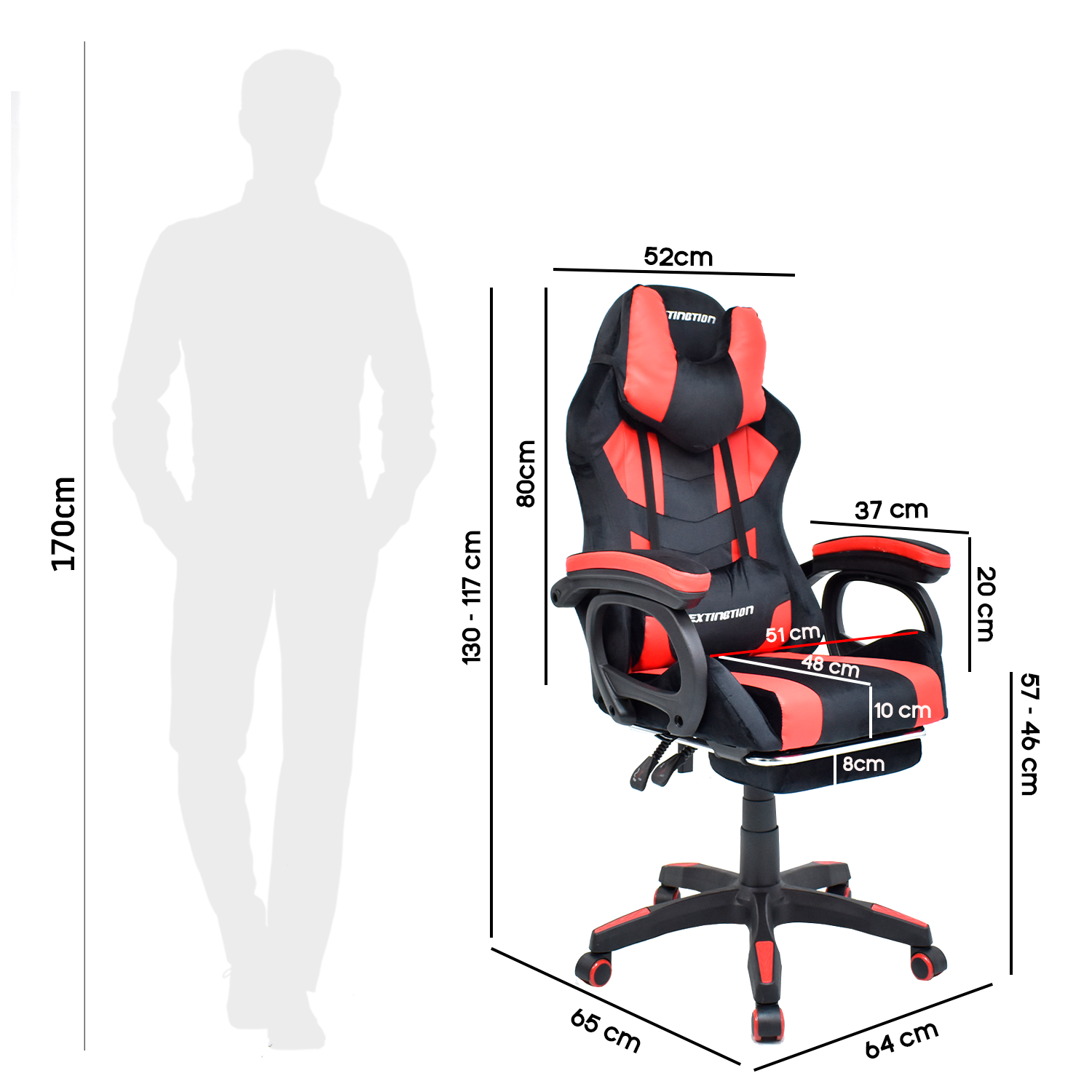 SILLA GAMER EXTINGTION SAPP GAMUZA CUERINA COLOR ROJO - 4