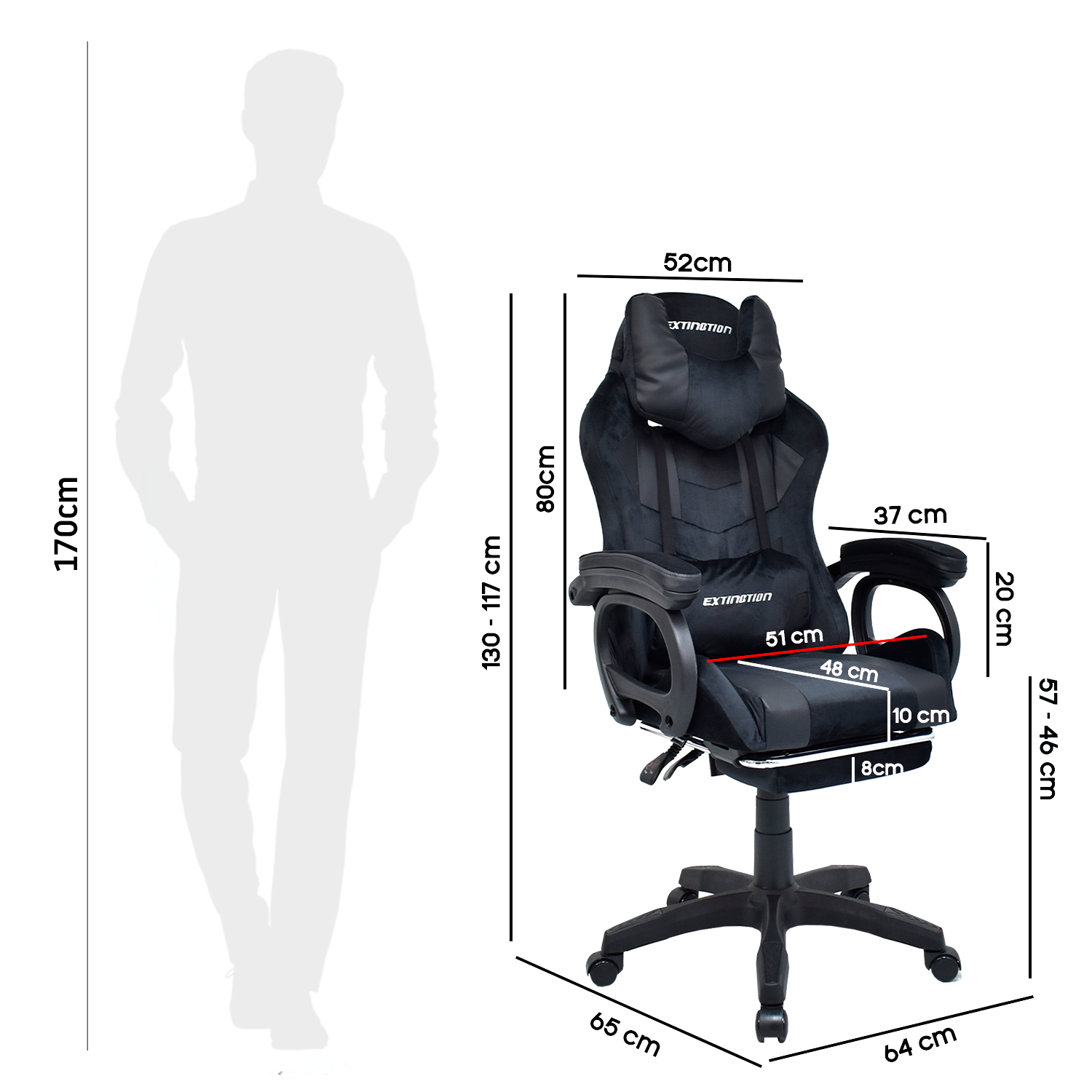 SILLA GAMER EXTINGTION SAPP GAMUZA CUERINA COLOR NEGRO - 4