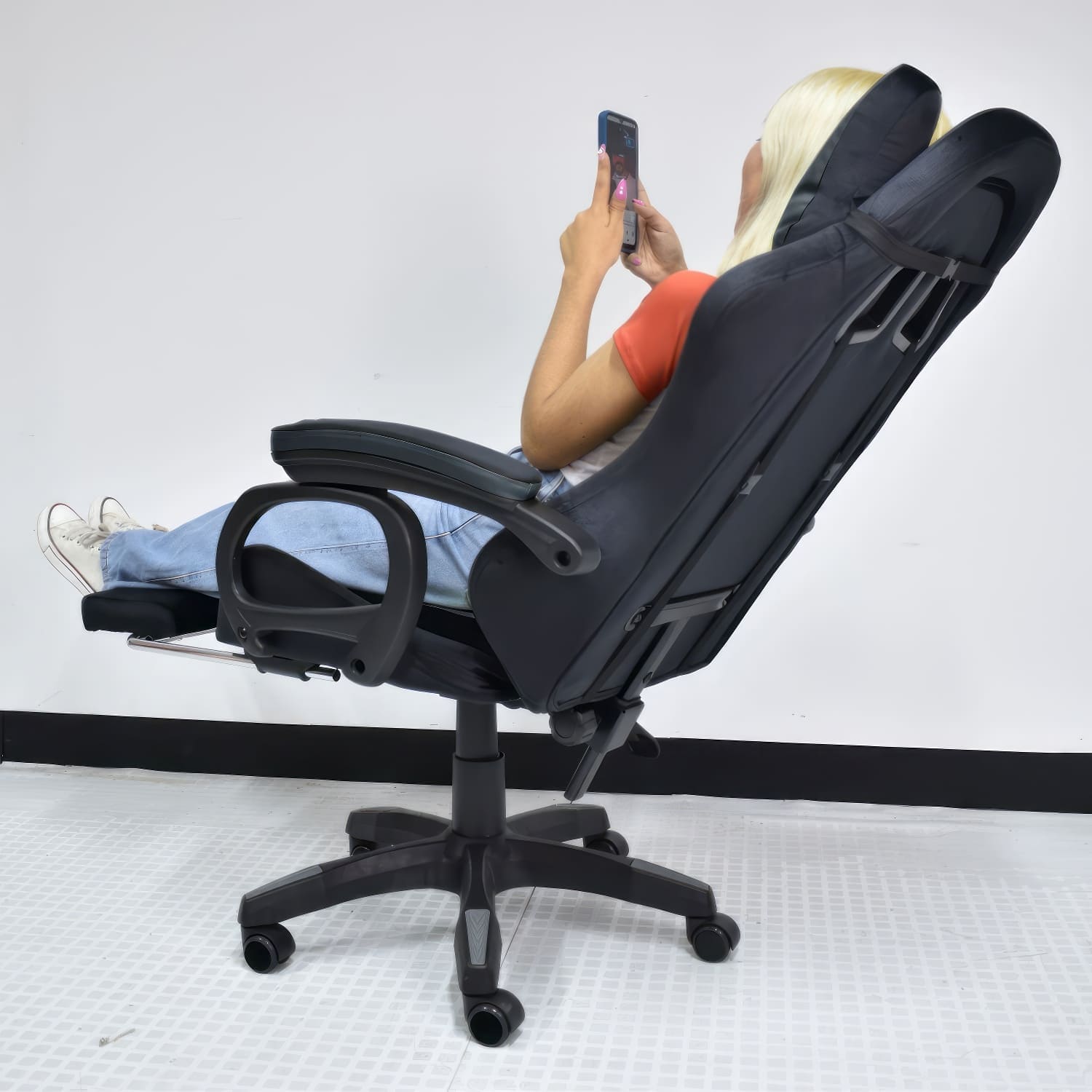 SILLA GAMER EXTINGTION SAPP GAMUZA CUERINA COLOR NEGRO - 6