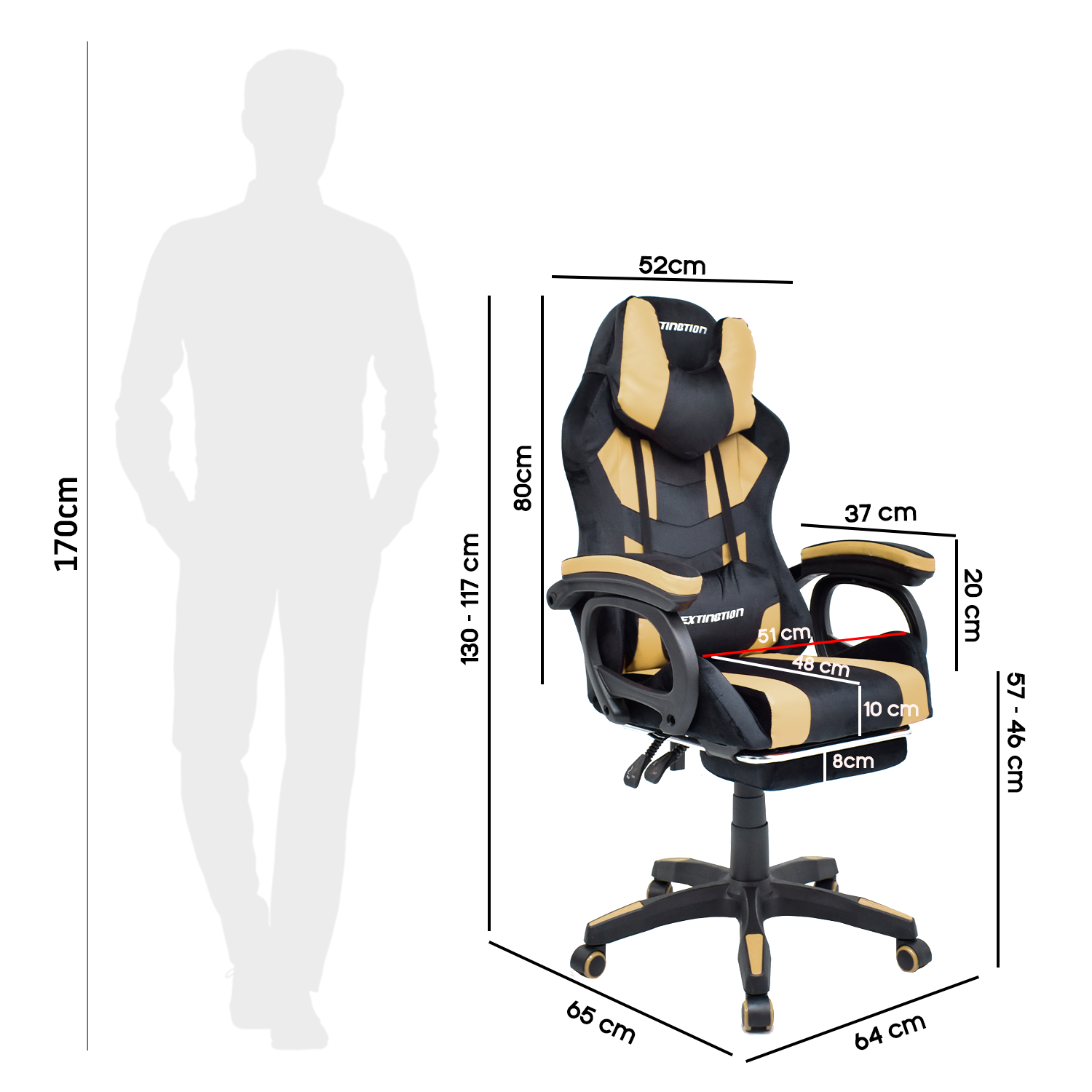 SILLA GAMER EXTINGTION SAPP GAMUZA CUERINA COLOR GOLD - DORADO - 4