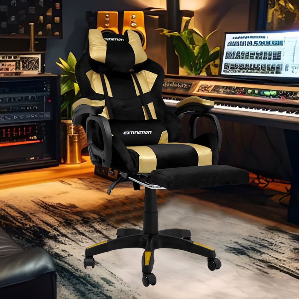 SILLA GAMER EXTINGTION SAPP GAMUZA CUERINA COLOR GOLD - DORADO - 7
