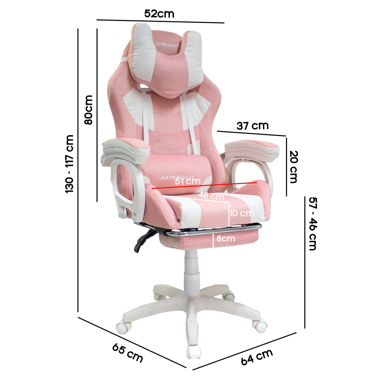 SILLA GAMER EXTINGTION SAPP GAMUZA CUERINA COLOR ROSADO - 5