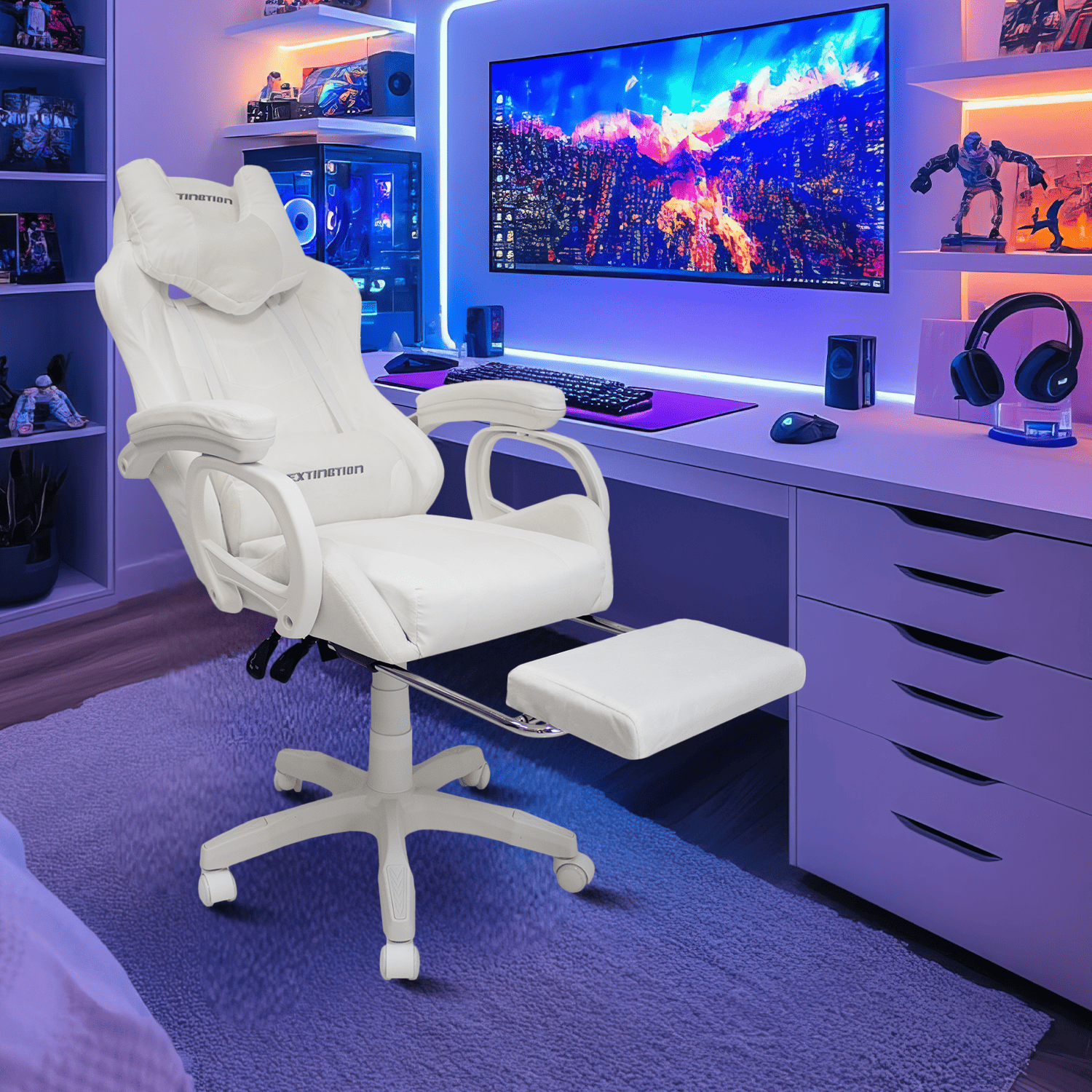 SILLA GAMER EXTINGTION SAPP GAMUZA CUERINA COLOR BLANCO - 1