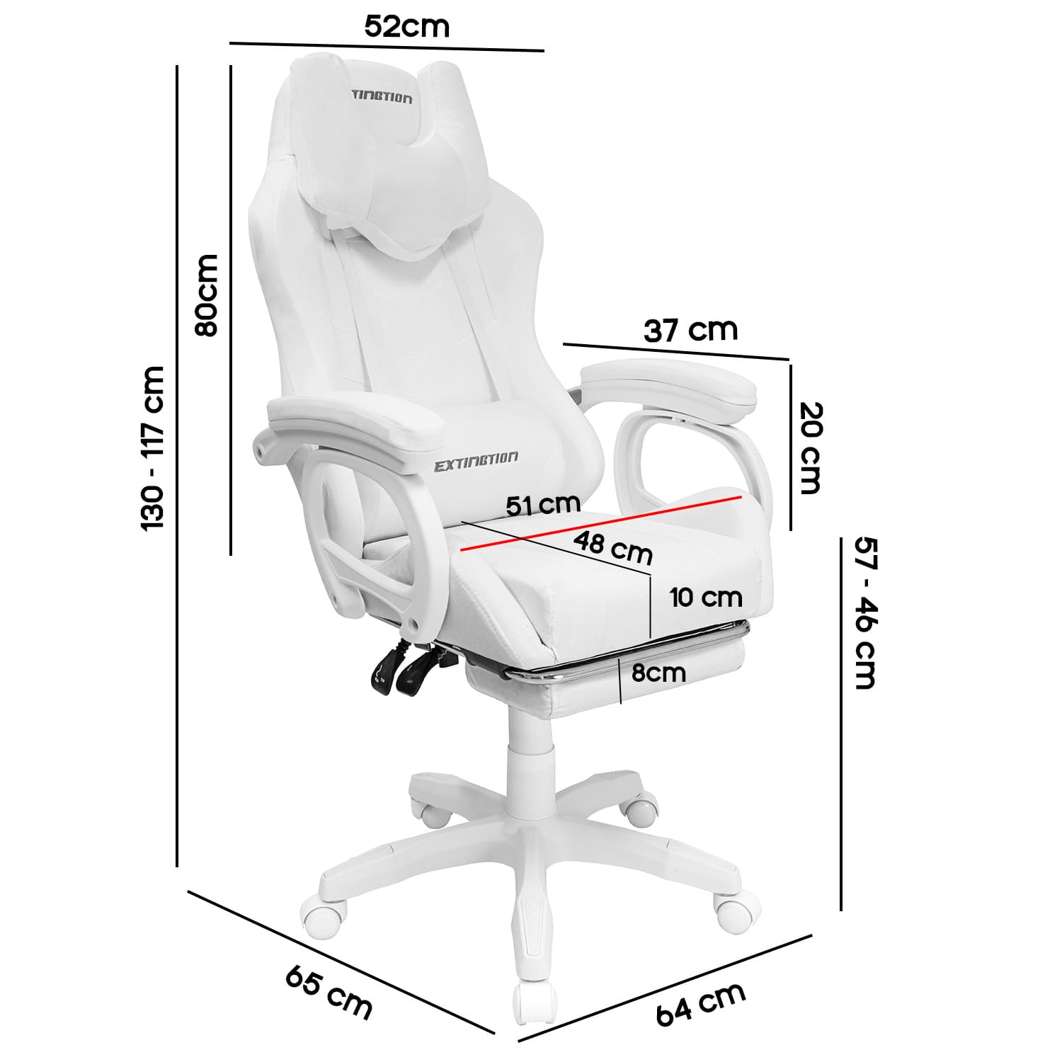 SILLA GAMER EXTINGTION SAPP GAMUZA CUERINA COLOR BLANCO - 5