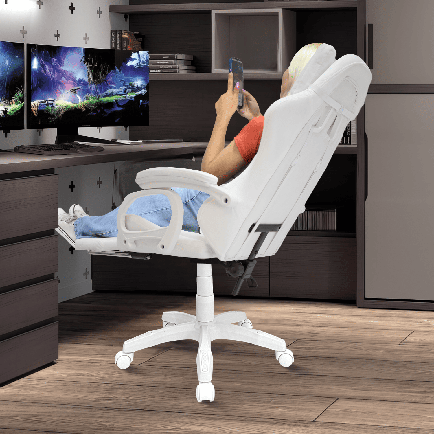 SILLA GAMER EXTINGTION SAPP GAMUZA CUERINA COLOR BLANCO - 6