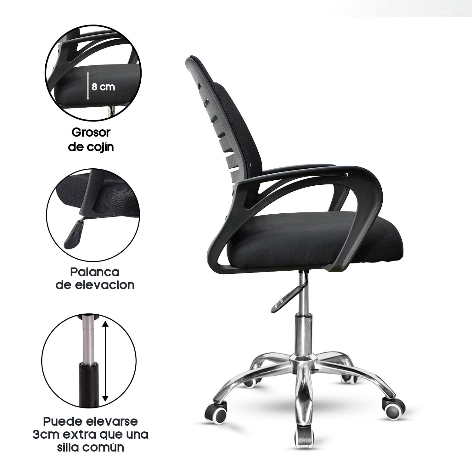 SILLA DE OFICINA ERGONÓMICA COZY - NEGRO - 3