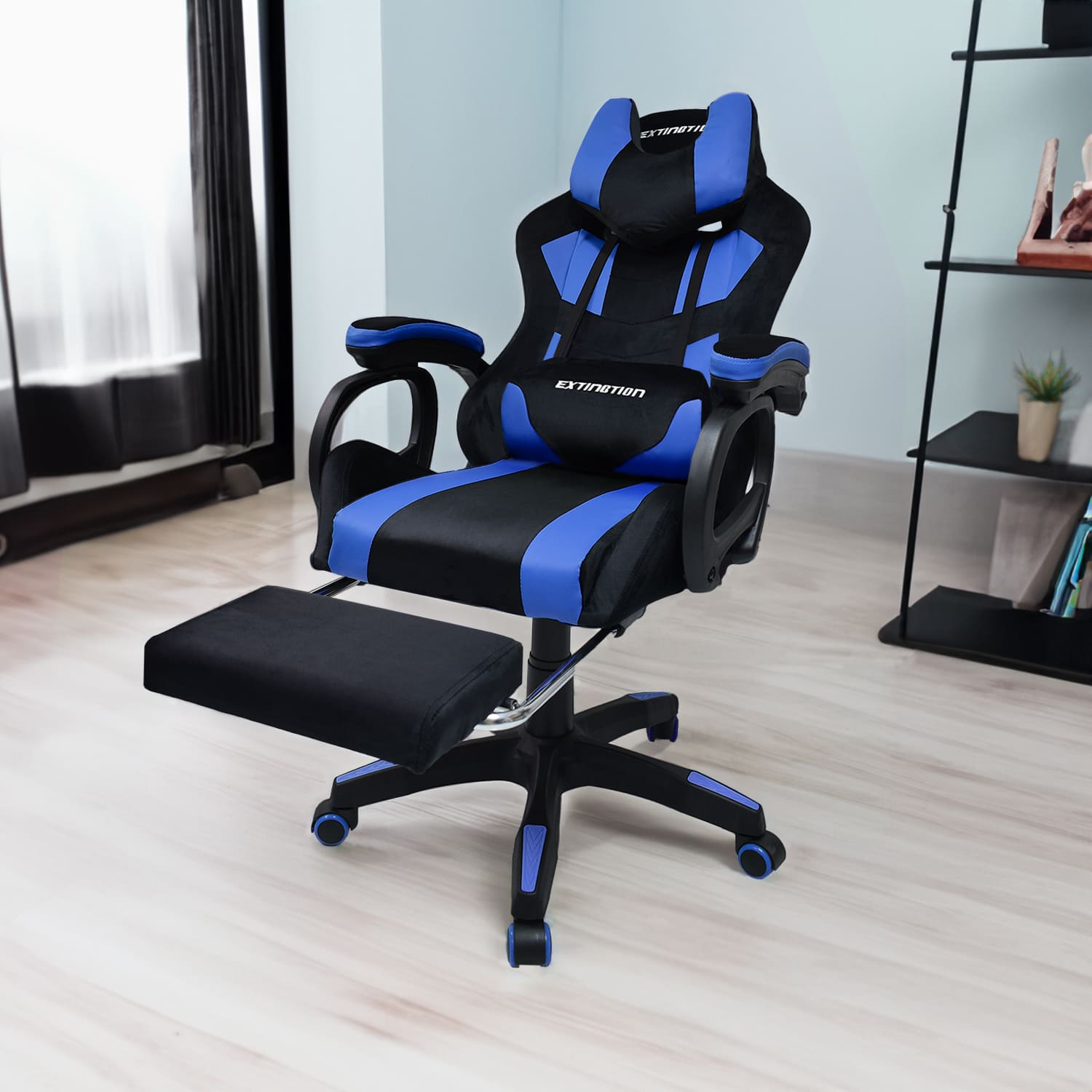 SILLA GAMER EXTINGTION SAPP GAMUZA CUERINA AZUL - 2