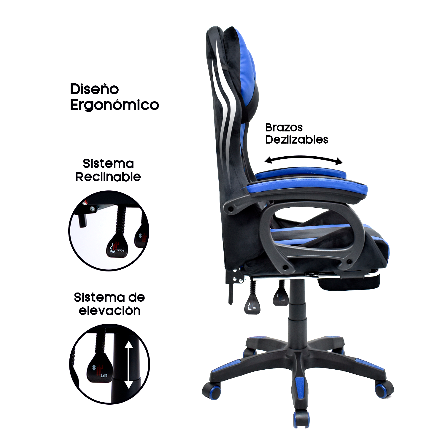 SILLA GAMER EXTINGTION SAPP GAMUZA CUERINA AZUL - 3