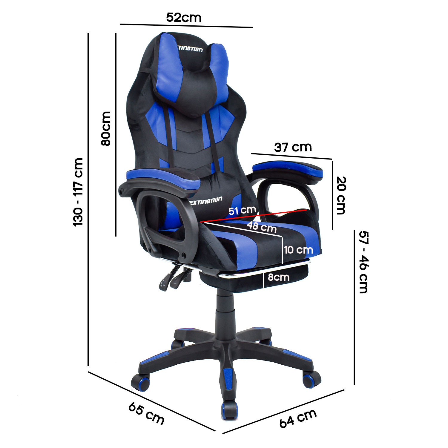 SILLA GAMER EXTINGTION SAPP GAMUZA CUERINA AZUL - 4