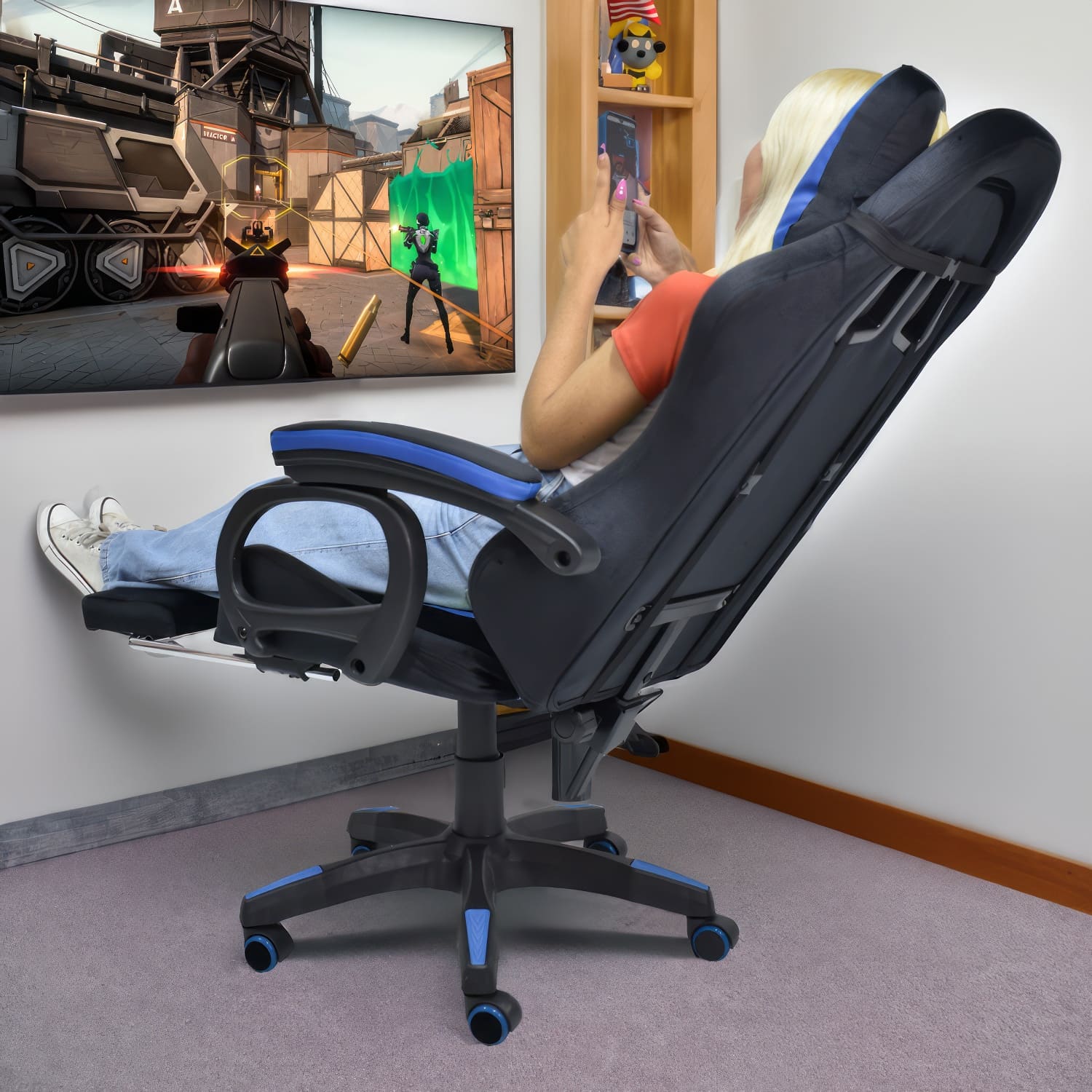 SILLA GAMER EXTINGTION SAPP GAMUZA CUERINA AZUL - 8