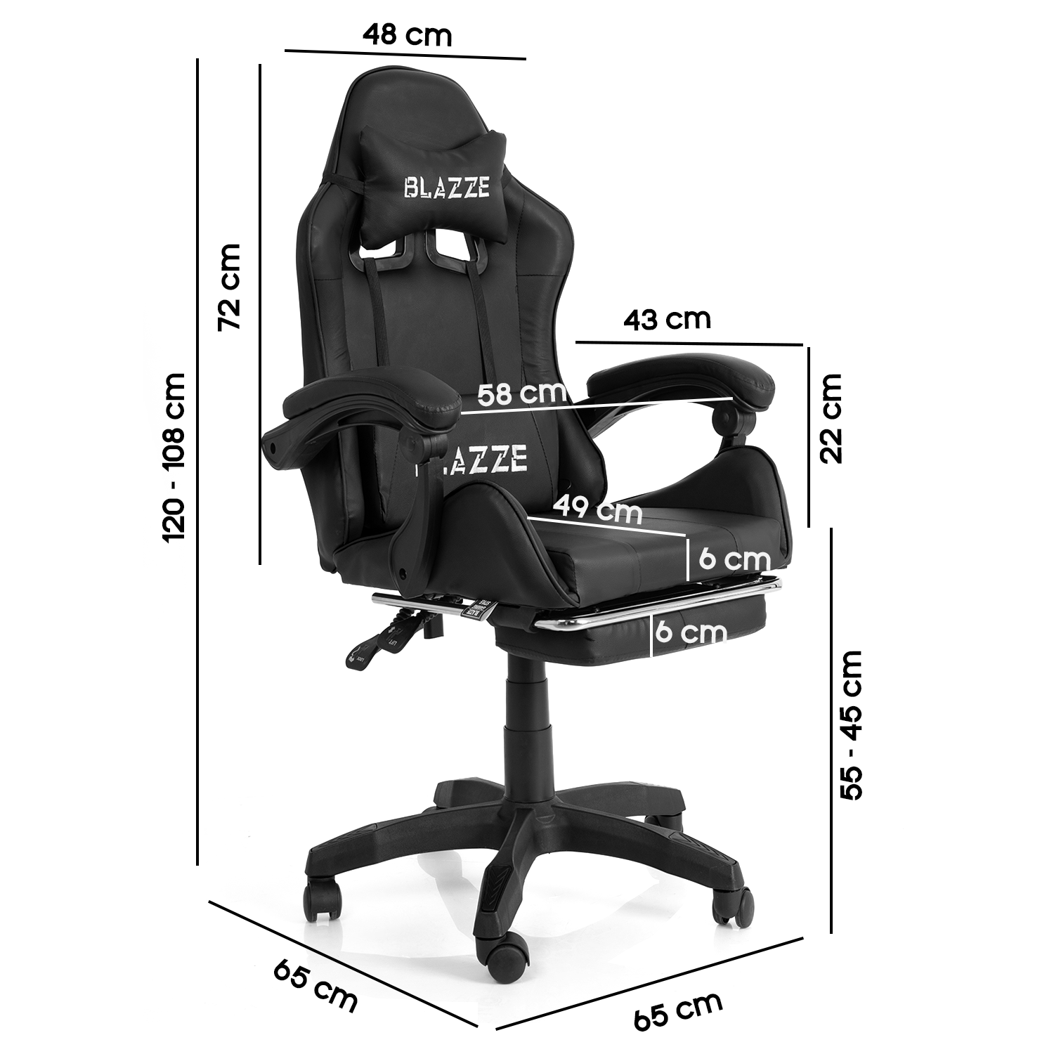 SILLA GAMER BLAZZE LOOT ERGONÓMICA CON REPOSAPIES NEGRO - 3