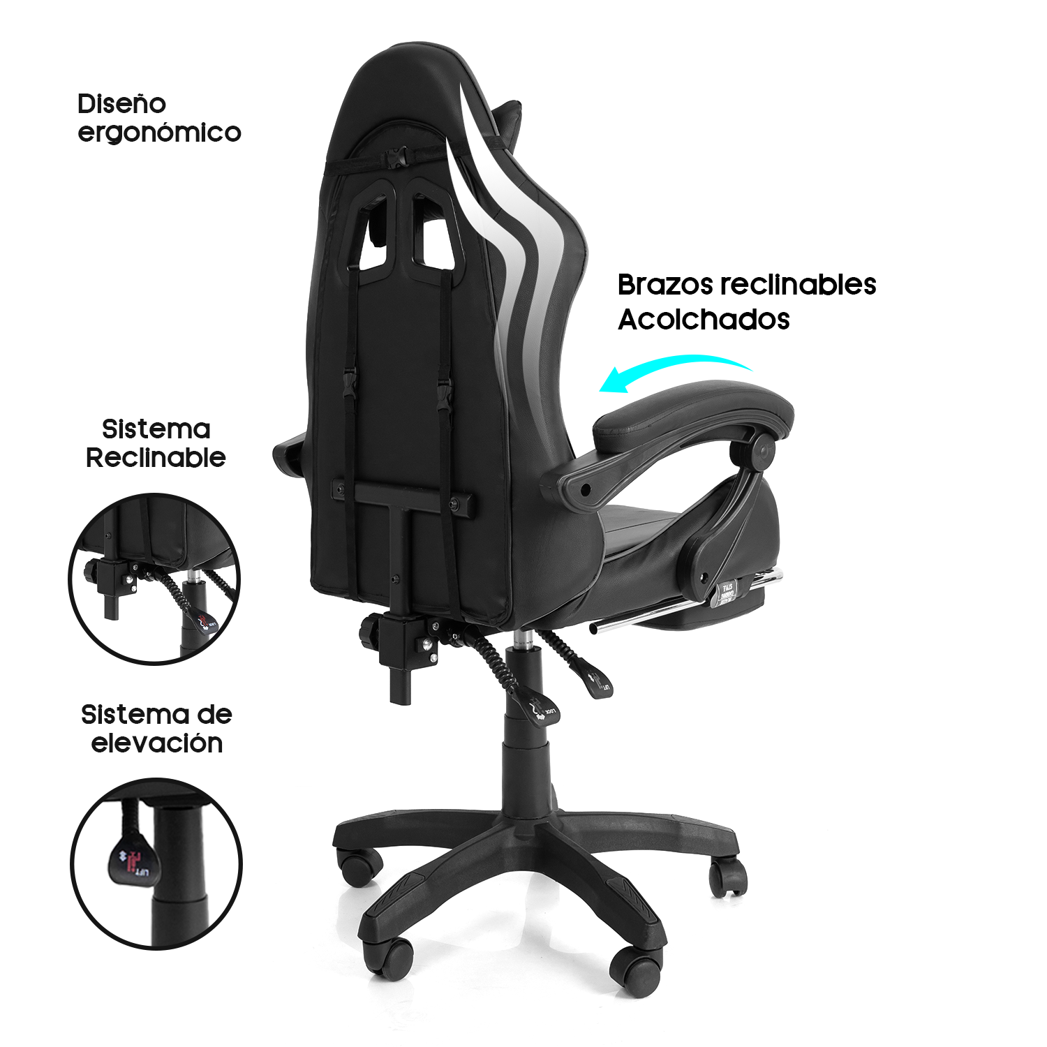 SILLA GAMER BLAZZE LOOT ERGONÓMICA CON REPOSAPIES NEGRO - 4