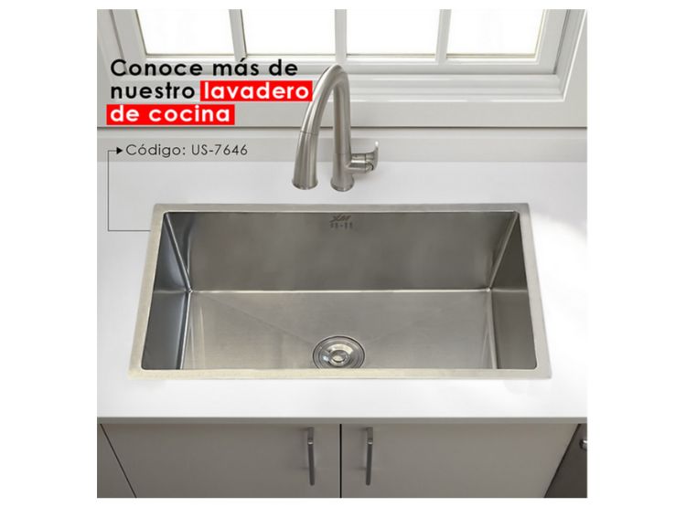 LAVADERO DE LUJO PARA COCINA 1 POZA 76 CM X 46 CM NANO GRIS ACERO INOXIDABLE - 5