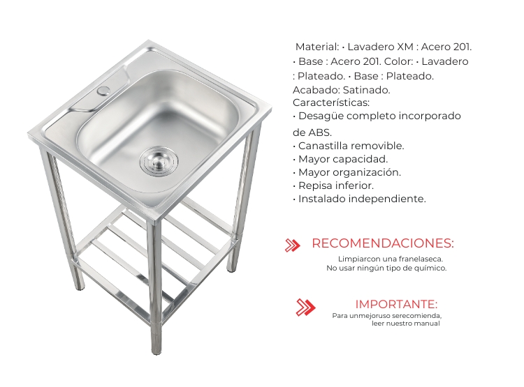 LAVADERO DE COCINA DE 50CM* 45CM CON SOPORTE - 3