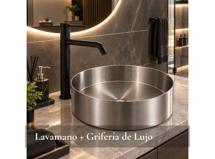 SET ROYAL PRESTIGE LAVAMANOS + GRIFO NEGRO MATE - 1