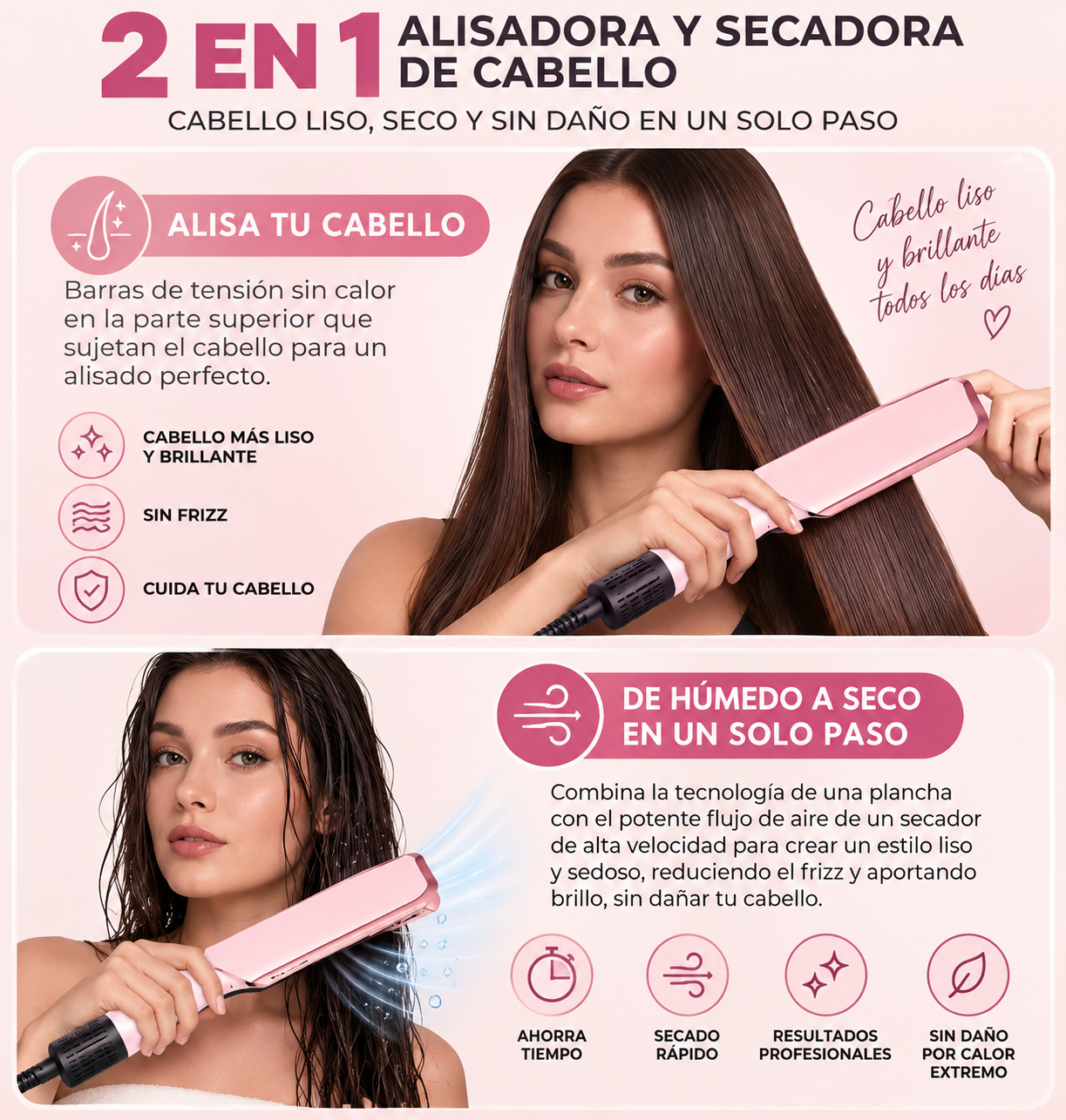 PLANCHA SECADOR DE PELO TIPO DYSON AIRSTRAIT - CERAMIC PINK - 2