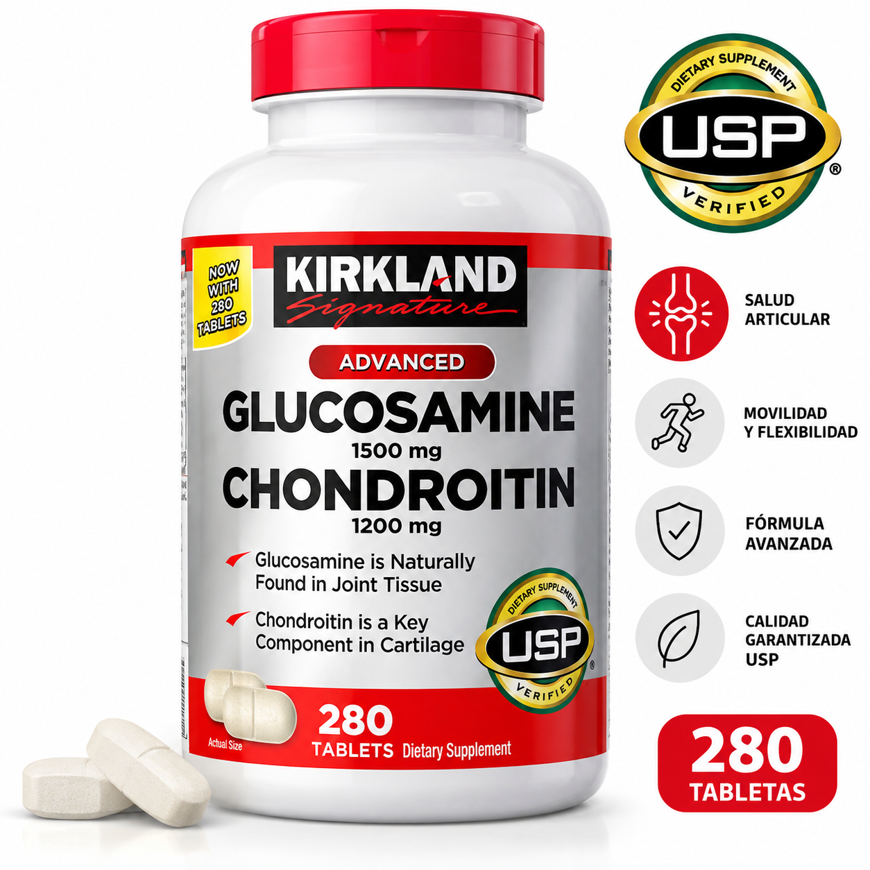 SUPLEMENTO GLUCOSAMINA 1500 MG CON CONDOINTRINA 1200 MG SIGNATURE KIRKLAND 280 TAB - 1