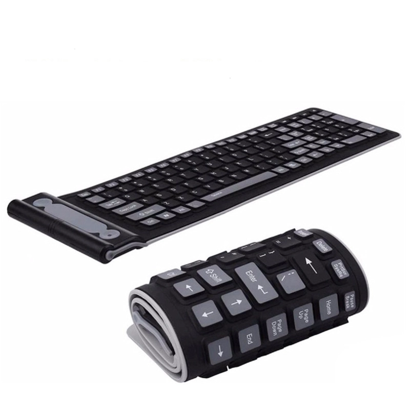 TECLADO DE SILICONA INALÁMBRICO BLUETOOTH FLEXIBLE PORTÁTIL NEGRO - 1