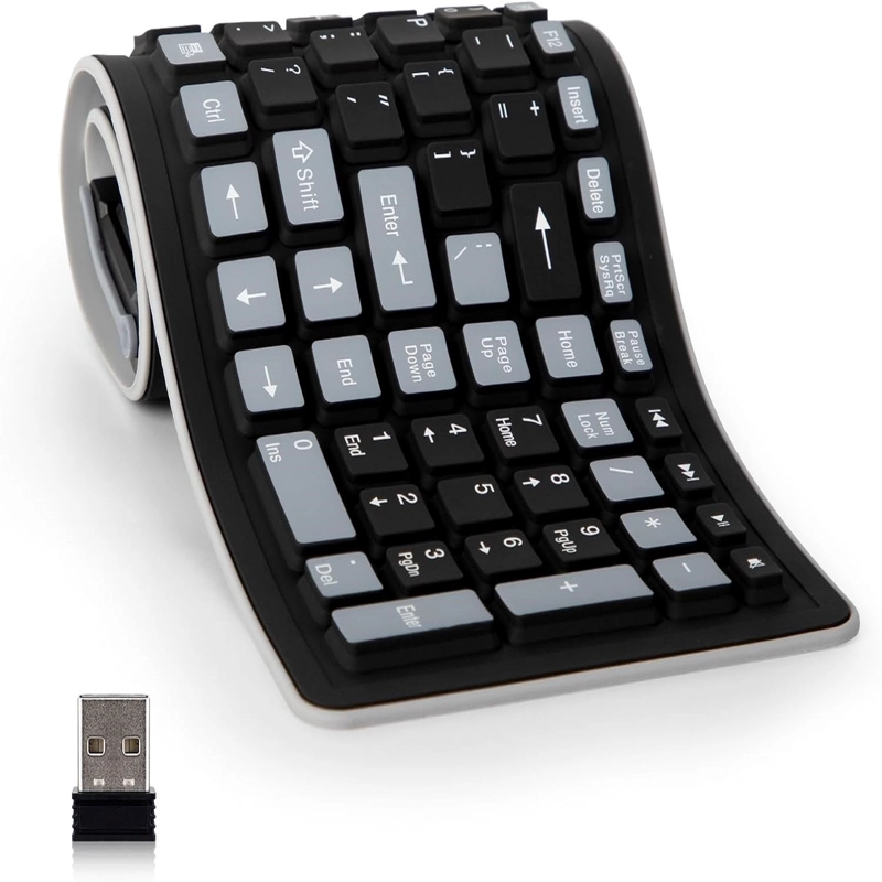 TECLADO DE SILICONA INALÁMBRICO BLUETOOTH FLEXIBLE PORTÁTIL NEGRO - 2