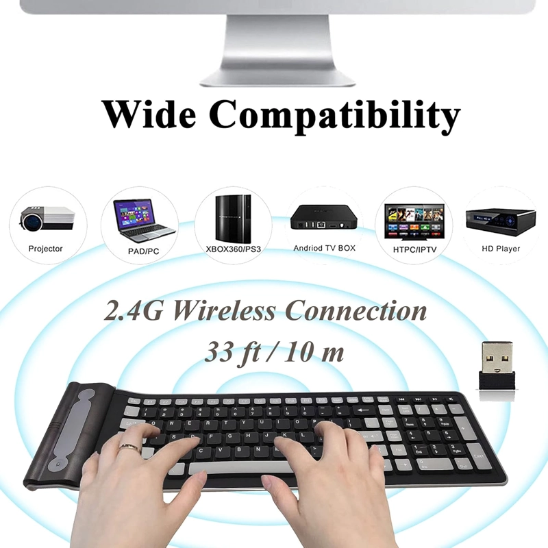 TECLADO DE SILICONA INALÁMBRICO BLUETOOTH FLEXIBLE PORTÁTIL NEGRO - 3