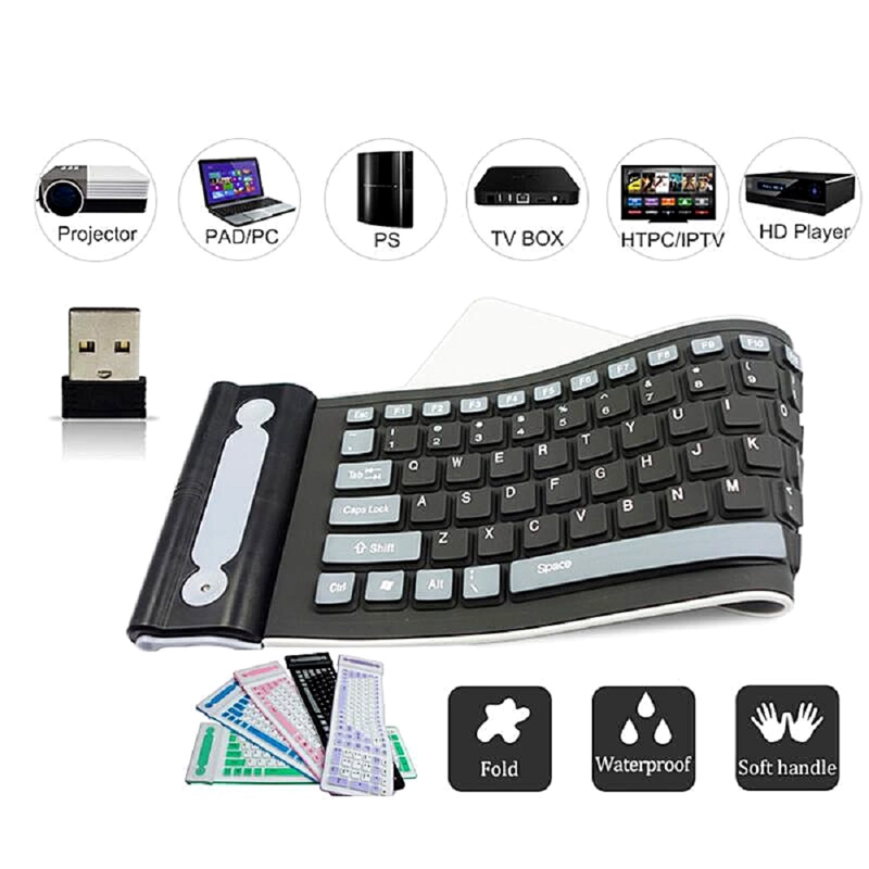 TECLADO DE SILICONA INALÁMBRICO BLUETOOTH FLEXIBLE PORTÁTIL NEGRO - 4