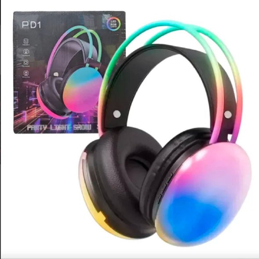 AUDÍFONOS GAMER DE VINCHA CON BLUETOOTH LUZ RGB COLOR NEGRO - 1