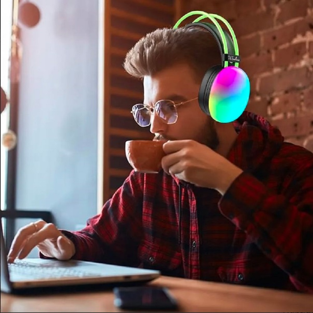AUDÍFONOS GAMER DE VINCHA CON BLUETOOTH LUZ RGB COLOR NEGRO - 2