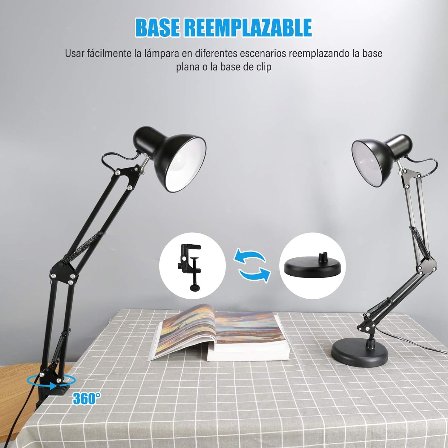 LÁMPARA DE ESCRITORIO CON BRAZO AJUSTABLE DE METAL PARA MESA - 5