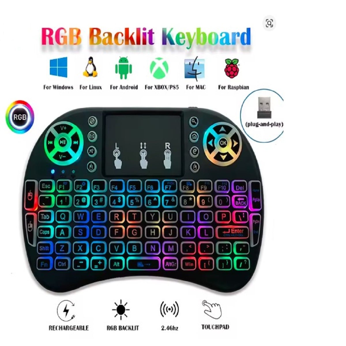 MINI TECLADO INALÁMBRICO TOUCHPAD MOUSE KEYBOARD SMART TV - 2