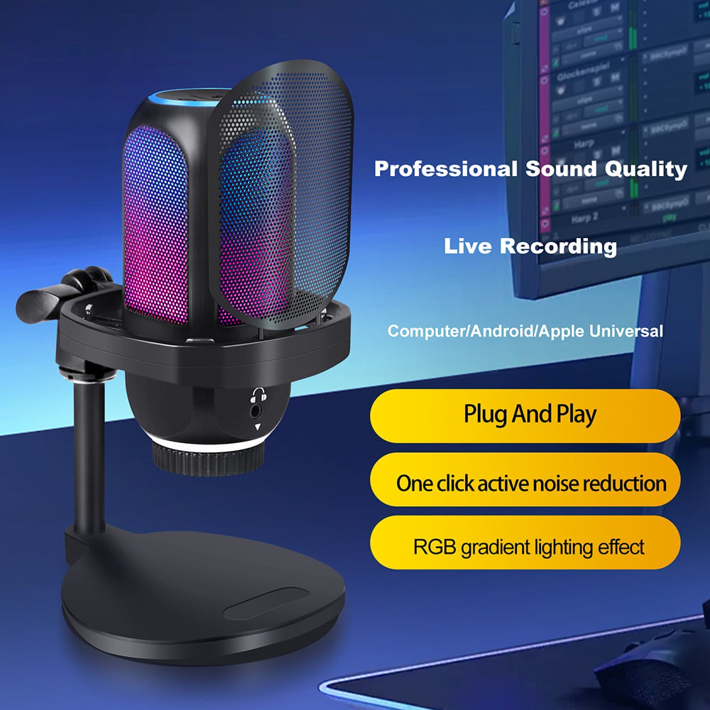 MICRÓFONO CONDENSADOR RGB SONIDO DE ALTA CALIDAD STREAMING GRABACIÓN - 3